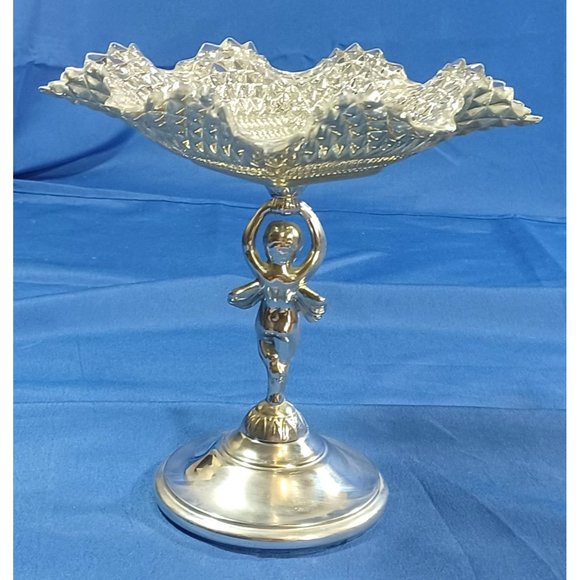 Vintage 1950s Silver Chrome Angel Cherub Bon Bon Candy Dish Footed Serving Tray - Picture 6 of 10